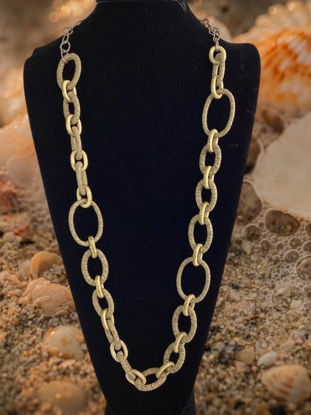 Chico's Sahara Leather Wrapped Tan Chain Link Necklace